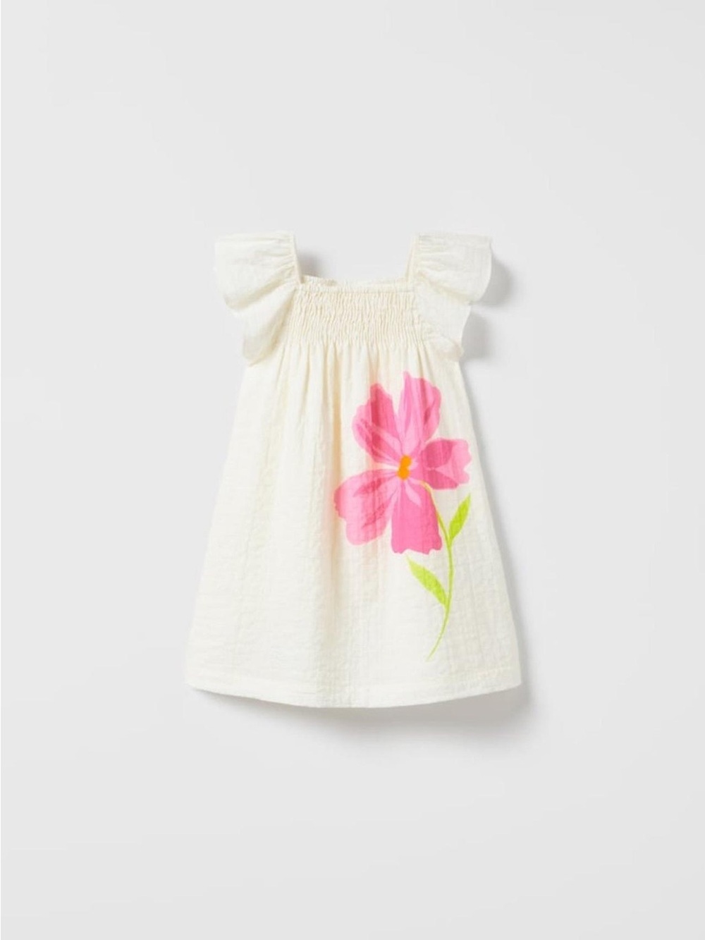 Zara Girls Cream Flutter-Sleeve floral textured linen dress SZ 5-6